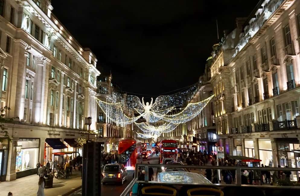 London Christmas Lights Open-Top Bus Tour. 2025 Early Bird - Oxford Street and Regent Street: the main lights show