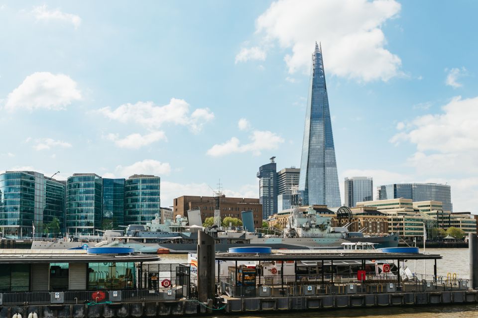 London: River Thames Hop-On Hop-Off Sightseeing Cruise - HMS Belfast, the Shard, and the approach to the Tower